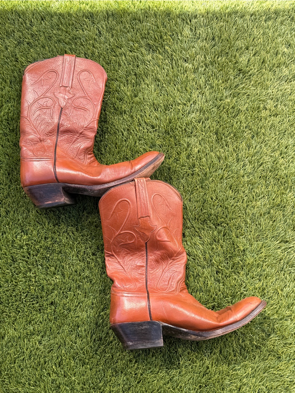 Lucchese Brown Leather Men's Cowboy Boots Stacked Heel 9.5